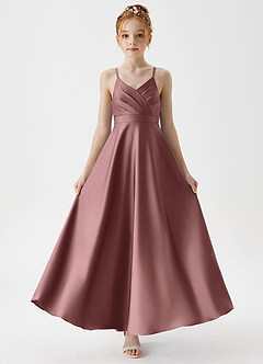 Azazie Avelina Junior Vintage Mauve A-Line Pleated Stretch Satin Dress image5