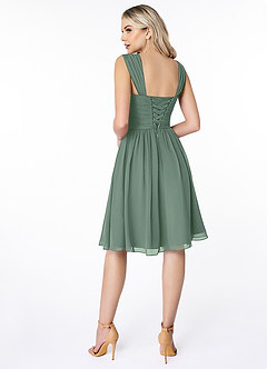 Azazie Angie Bridesmaid Dresses Eucalyptus A-Line Corset Chiffon Dress image2