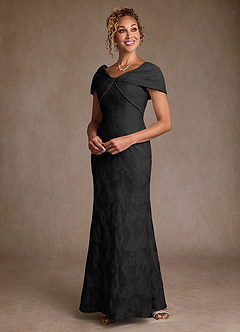 Azazie Amallia Kleider für die Brautmutter Meerjungfrau-Linie Schulterfrei Blumen-Jacquard Kleid Schwarzer Jacquard image3
