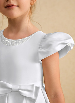 Azazie Pearl Jurken voor bloemenmeisjes Baljurk Jurk van Mat Satijn Geplooid Wit image6