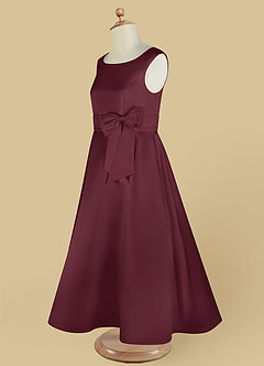 Azazie Lindy vestidos de niña de las flores Vestido de Cabernet de Satin Mate de Acampanado con Plisado image15