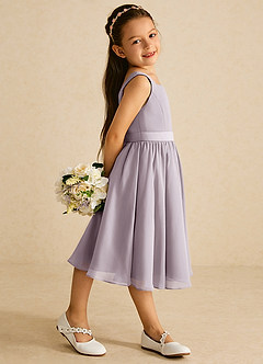 Azazie Ari Blumenmädchenkleider A-Linie ärmellos Chiffon Kleid Dämmerung image3