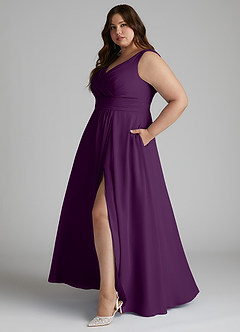 Azazie Karina Bridesmaid Dresses Grape A-Line Pleated Chiffon Dress image8