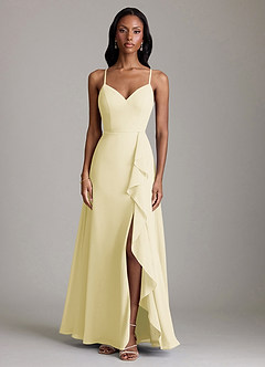 Azazie Naeem Bridesmaid Dresses Lemon Sorbet A-Line V-Neck Ruffle Chiffon Dress image3
