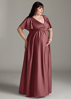 Azazie Verna Abiti da damigella d'onore premaman Abito A-Line Increspato Raso Elasticizzato Floor-Length image12