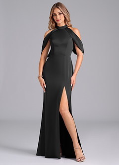 Azazie Bonny Vestidos de damas de honor Vestido de Negro de Satén Elástico de Corte Sirena con Vestidos sin tirantes image3