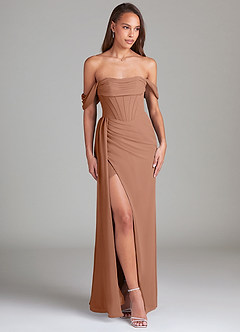 Azazie Amyra Brautjungfernkleider Wandelbar Etui Schulterfrei Chiffon Kleid Bronzer image3