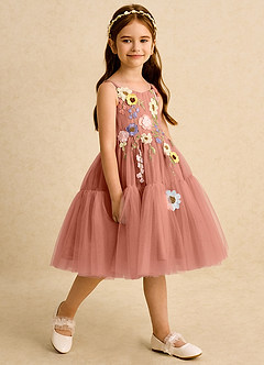 Azazie Osea Sukienki dla dziewczynek sypiących kwiaty Suknia balowa Pofałdowany Tiul Długość do kolan Sukienka image5