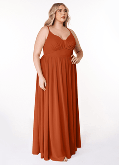 Azazie Rayna Bridesmaid Dresses Burnt Orange A-Line V-Neck Pleated Chiffon Dress image10