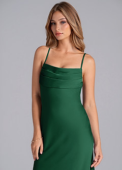 Azazie Seema At-home Try On Dresses Burgundy Mermaid Corset Stretch Satin Dress image2