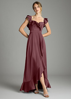 Azazie Lyra Bridesmaid Dresses Sangria A-Line Off the Shoulder Stretch Satin Convertible Dress image3