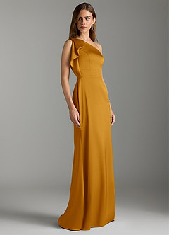 Azazie Rinna Bridesmaid Dresses Butterscotch Mermaid Ruched Stretch Satin Dress image3