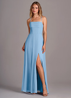 Azazie Carolyn Bridesmaid Dresses Powder Blue A-Line Pleated Chiffon Dress image1