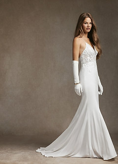 Azazie Saffron Robes de mariée Robe Sirène en Crêpe Élastique Paillettes Sweetheart Blanc De Diamant image5