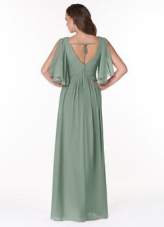 Azazie Temeka Brautjungfernkleider A-Linie Gestreift Chiffon Kleid Silberner Salbei image2