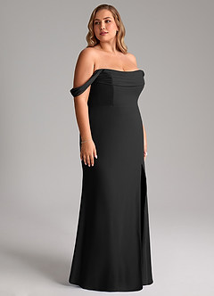 Azazie Saige At-home Try On Dresses Black A-Line Off the Shoulder Chiffon Convertible Dress image12