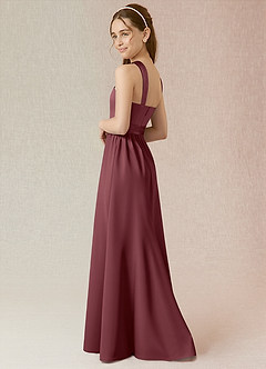 Azazie Jiya Junior Desert Rose A-Line Pleated Stretch Satin Dress image3