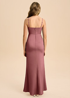 Azazie Buzzy Junior Vestido Ametista de Cetim elástico de Bainha com Plissado image2