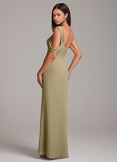 Azazie Wynter Abiti da Damigella Abito Tubino in Chiffon a Spalla Scoperta Verde Muschio image5