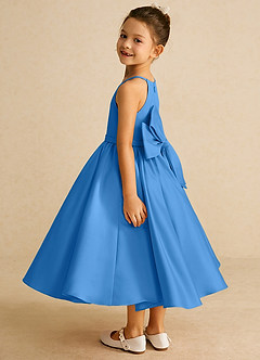 Azazie Sunray Flower Girl Dresses Blue Jay A-Line Spaghetti Strap Matte Satin Dress image4