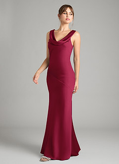 Azazie Rylina Bridesmaid Dresses Burgundy Mermaid Stretch Satin Dress image4