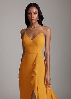 Azazie Naeem Bridesmaid Dresses Butterscotch A-Line V-Neck Ruffle Chiffon Dress image6