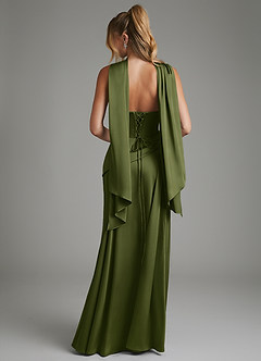 Azazie Gabriela Bridesmaid Dresses Olive A-Line Corset Stretch Satin Dress image2
