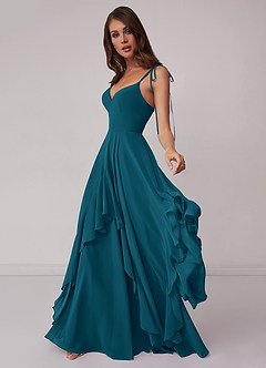 Barbie ♥ Azazie Bridesmaid Dresses Ink Blue A-Line Bow Chiffon Dress image3