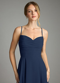 Azazie Ayla Abiti da Damigella Abito A-Line in Chiffon Scollo a Cuore Marino Scuro image3