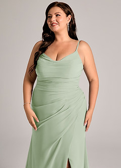 Azazie Deandra Brudtärnklänningar Klä av Sjöjungfru i Chiffong Plisserad Dusty Sage image12