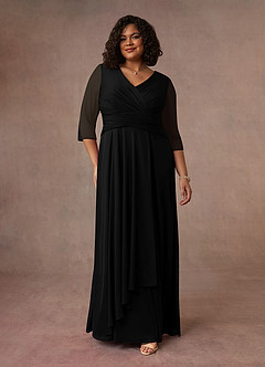 Azazie Annetta Mother of the Bride Dresses Black A-Line V-Neck Pleated Mesh Dress image8