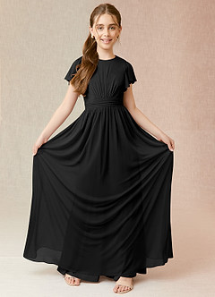 Azazie Mosley Junior Black A-Line Ruched Mesh Dress image4