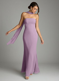 Azazie Saylor Vestidos de damas de honor Vestido de Glicinia de Gasa de Corte Sirena con Sin tirantes image7