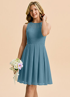 Azazie Bibiane Junior Bermuda A-Line Pleated Chiffon Dress image4