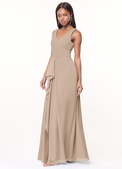Azazie Julianna Bridesmaid Dresses Taupe A-Line Chiffon Dress image3