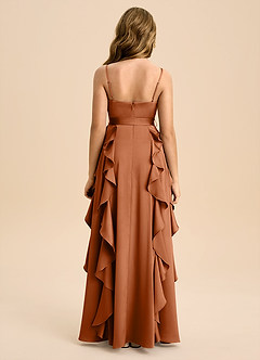 Azazie Peyton Junior Robe Trapèze en Satin extensible Plissée Cuivre image2