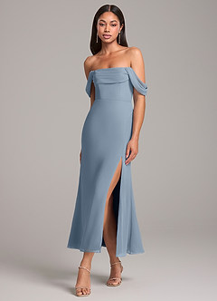 Azazie Saige Bridesmaid Dresses Dusty Blue Sheath Off the Shoulder Chiffon Convertible Dress image3
