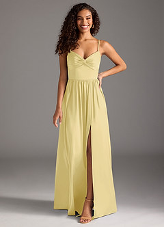 Azazie Zeya Bridesmaid Dresses Lemon Sorbet A-Line Pleated Stretch Satin Dress image8