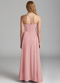 Azazie Maron Junior Powder Pink A-Line Pleated Stretch Satin Dress image4