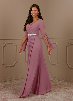 Azazie Belinda Mother of the Bride Dresses Vintage Mauve A-Line V-Neck Pleated Chiffon Dress image3