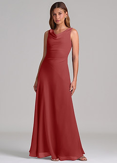 Azazie Nerine Bridesmaid Dresses Rust A-Line Pleated Chiffon Dress image3