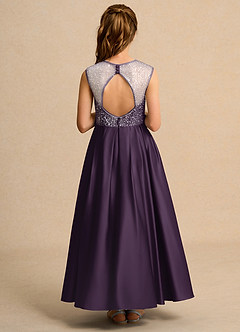 Azazie Candy Girl Blumenmädchenkleider Ballkleid Schleifen Matte Satin Kleid Pflaume image3