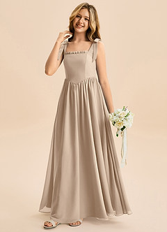 Azazie Delia Junior Abito A-Line in Chiffon Fiocco Taupe image4