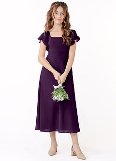 Azazie Bondi Junior Klä av A-Line i Chiffong Rynkad image1