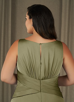 Azazie Viola Mother of the Bride Dresses Pistachio A-Line Pleated Stretch Satin Dress image10