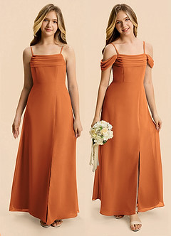 Azazie Lilly Junior Cinnamon A-Line Pleated Chiffon Dress image1