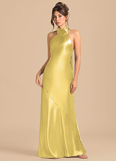 Azazie Velli Robes de demoiselle d'honneur Robe Fourreau en Satiné métallisé Col Haut Canari image3