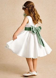 Azazie Sosie Blumenmädchenkleider A-Linie Plissee Matte Satin Kleid Elfenbein Matcha image4