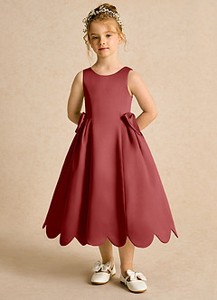 Azazie Macaroon Flower Girl Dresses Rust Ball-Gown Bow Matte Satin Dress image4