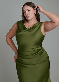 Azazie Kieryn Bridesmaid Dresses Bright Olive Mermaid Pleated Stretch Satin Dress image12
